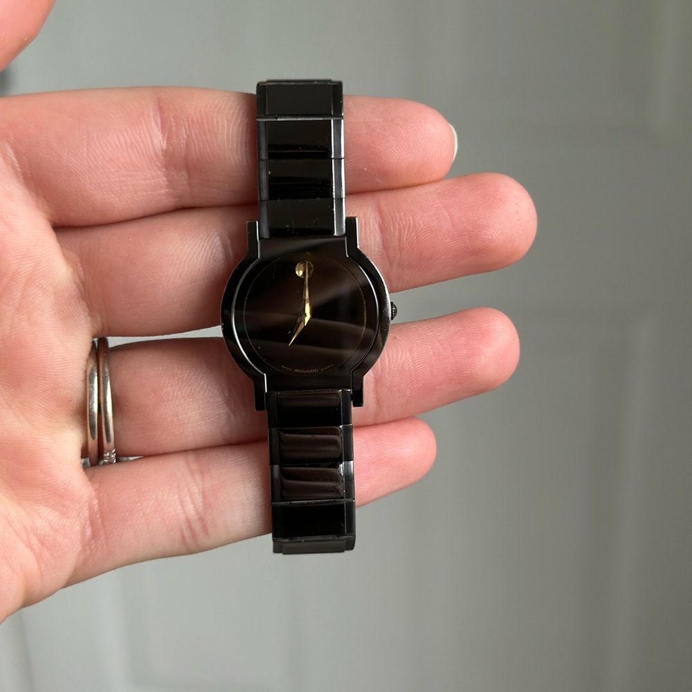 Ladies Black Movado Stainless Steel Watch